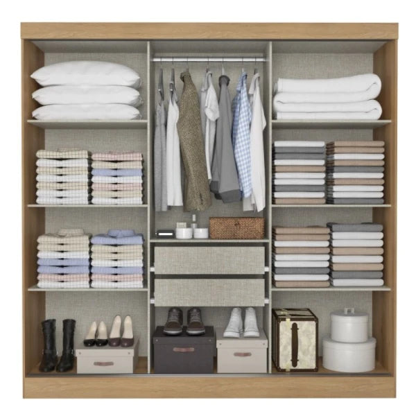 ROPERO 3 PUERTAS CORREDIZAS CON ESPEJO - CAPUCCINO/OFF WHITE O NEGRO